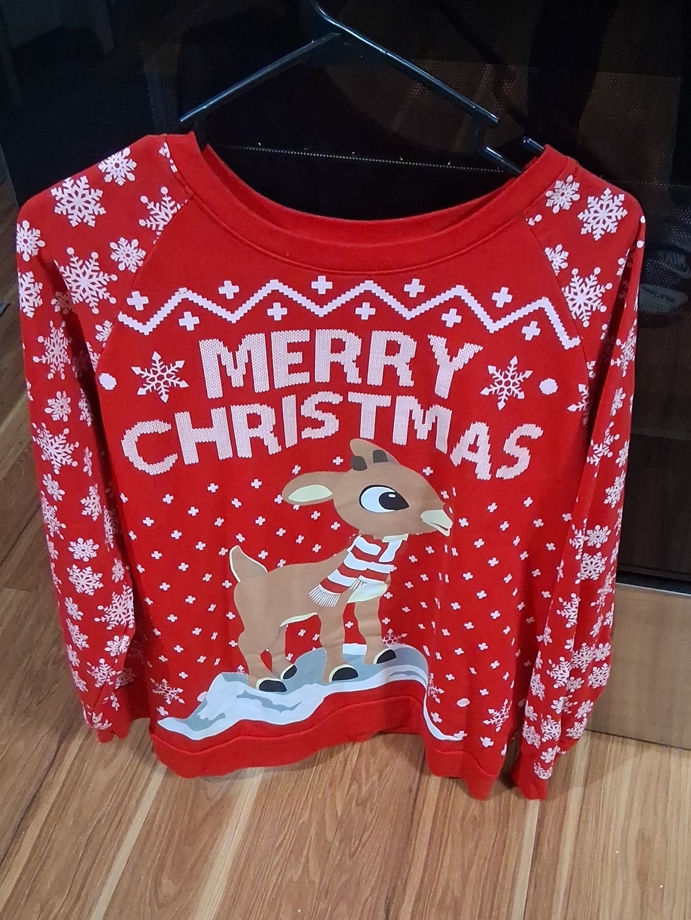Merry Christmas Reindeer Long-Sleeve Top - Red
